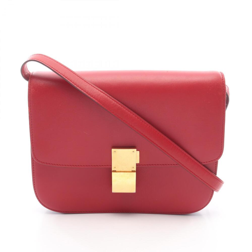 Celine Classic Box Shoulder Bag Goldtone Hardware Red